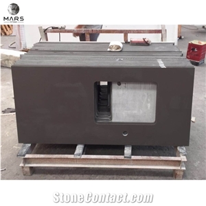 Pure Brown Quartz Undermount Square Sink Cutout Top