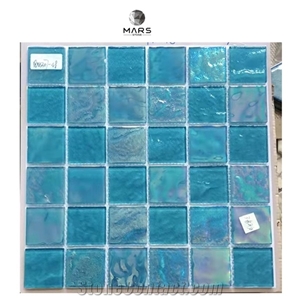 Rainbow Iridescent Swimming Pool Blue Glass Mosaic Tiles