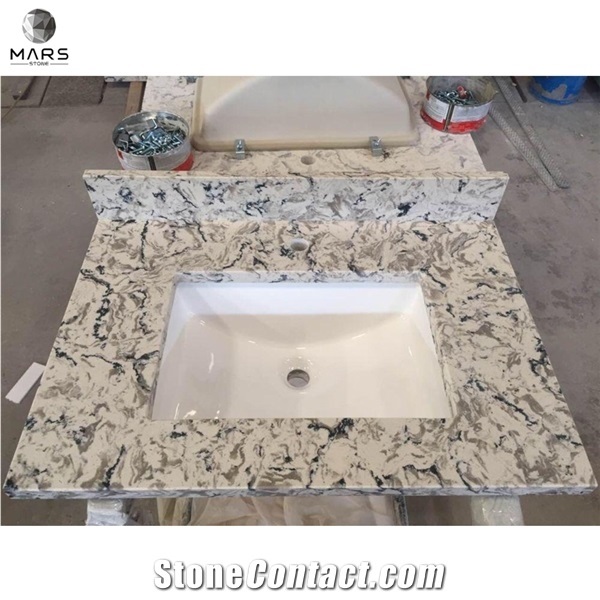 Rice White Artificial Stone Quartz Commercial Bathroom Sink