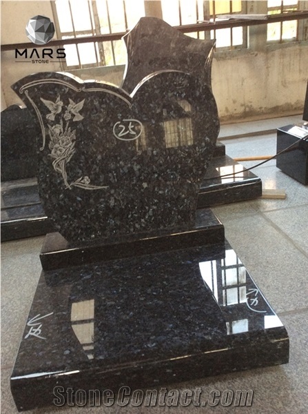 Royal Blue Granite Tombstone Funerera Design with New Leaf