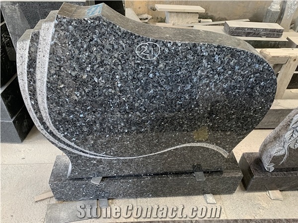 Royal Blue Granite Tombstone Funerera Design with New Leaf