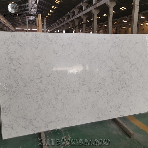 White Carrara Look Quartz Slabs With Grey Veins For Benchtop