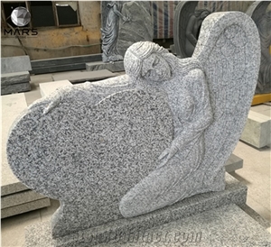 White Granite Angel Heart Headstone Monument Tombstone