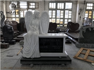 White Granite Angel Heart Headstone Monument Tombstone