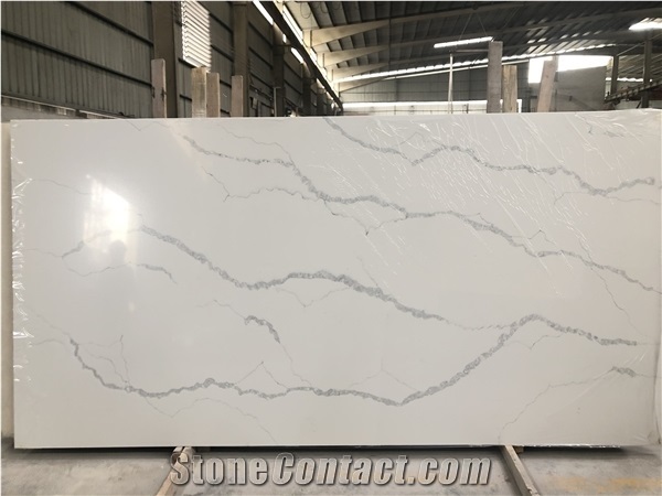 Home Artificial Stone Solid Surface White Calacatta Quartz