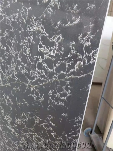 Marbling Black Color with Veins Quartz Surface from Malaysia