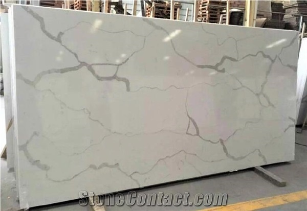 White Calacatta Stone Artificial Quartz Countertop Slabs