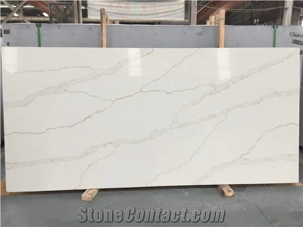 Wholesale Artificial White Calacatta Grey Vein Quartz Stone