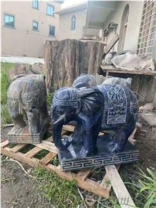Luxury Blue Marble Polished Elephant Animal Sculpture