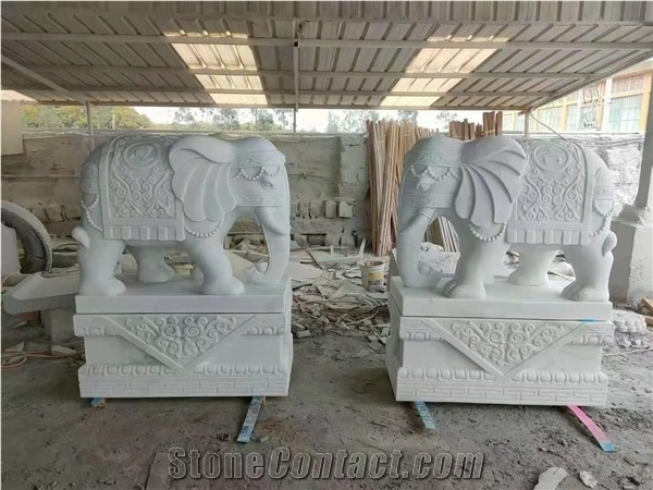 Top Quality White Marble Animal Elephant Sculpture