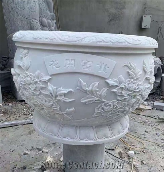Top Quality White Marble Carving Exterior Flower Pots