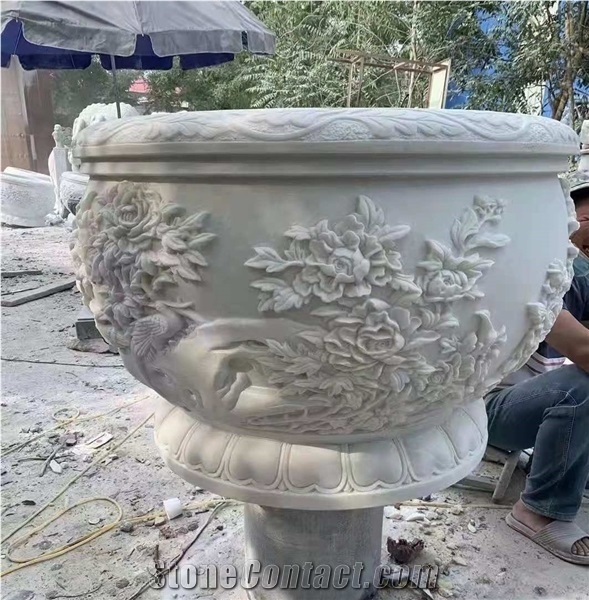 Top Quality White Marble Carving Exterior Flower Pots