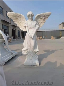 White Mable Lady Angel Wing Statues Garden Sculptures