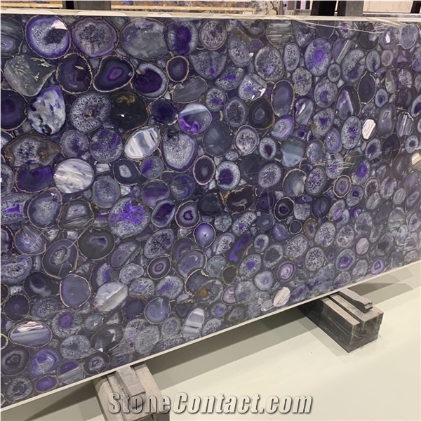 Backlit Purple Agate Stone Semiprecious Slab For Wall &Floor