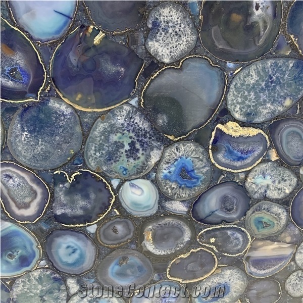 Blue Agate Semi Precious Stone Gemstone Slab For Home Wall