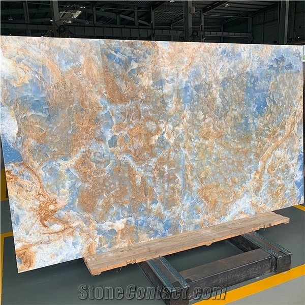 Book-Match Blue Onyx Marble Slabs for Villa Wall Decoration