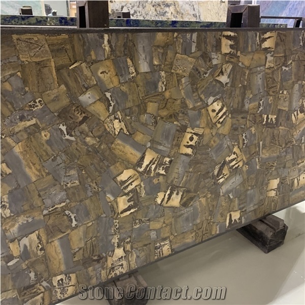Brown Grass Fossil Stone Slab Semiprecious Tile For Wall