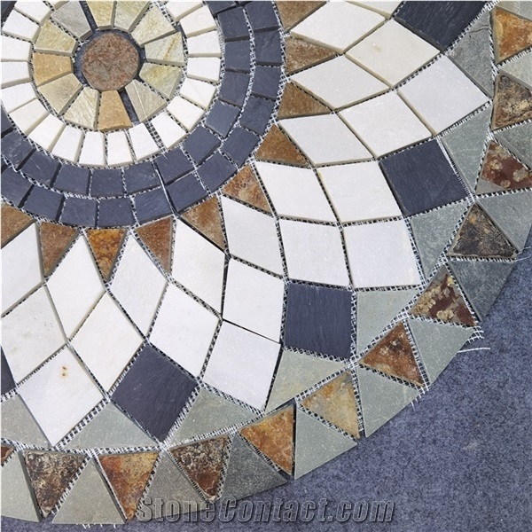 Colorful Slate Mosaic Round Medallion Customized Pattern