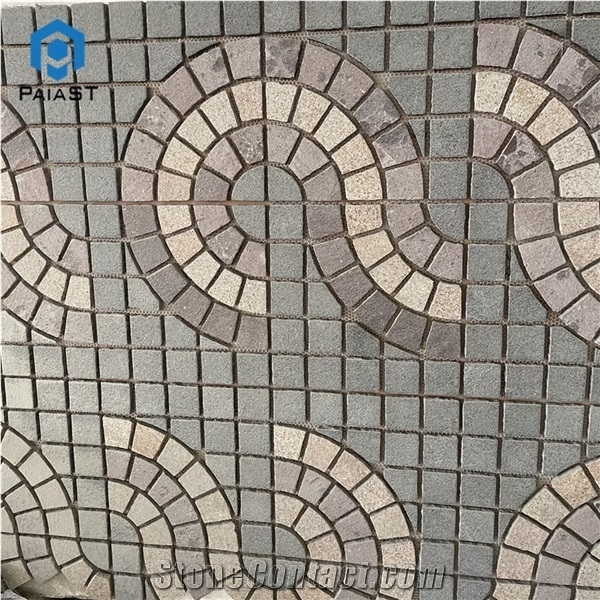 Decorative Granite Paving Stone Circles Mosaic Pattern