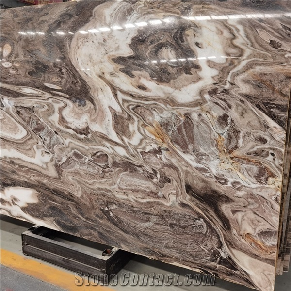 Elegant Louvre Brown Marble Bookmatched Slab