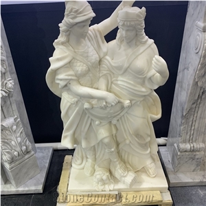 Hand Carved White Marble Western Sculpture for Outdoor Decor