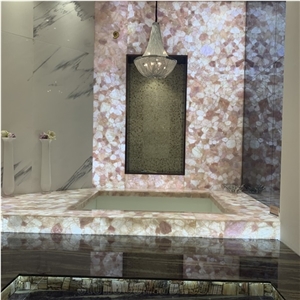 Luxury Beautiful Translucent Pink Agate Stone Tiles For Wall