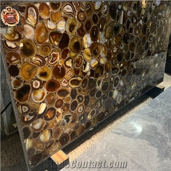 Natural Backlit Translucent Yellow Agate Stone Slab For Wall