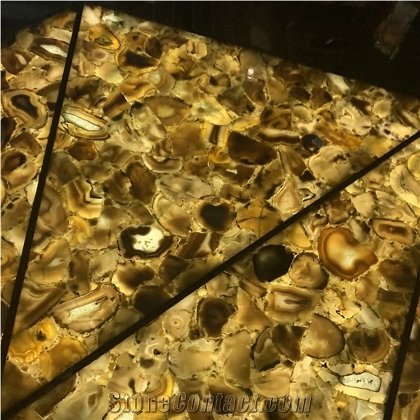 Natural Backlit Translucent Yellow Agate Stone Slab For Wall