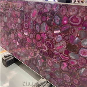Pink Agate Gemstone Slab For Interior Wall Decoration