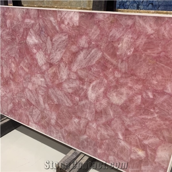 Pink Agate Stone Semiprecious Slab For Interior Wall Decor