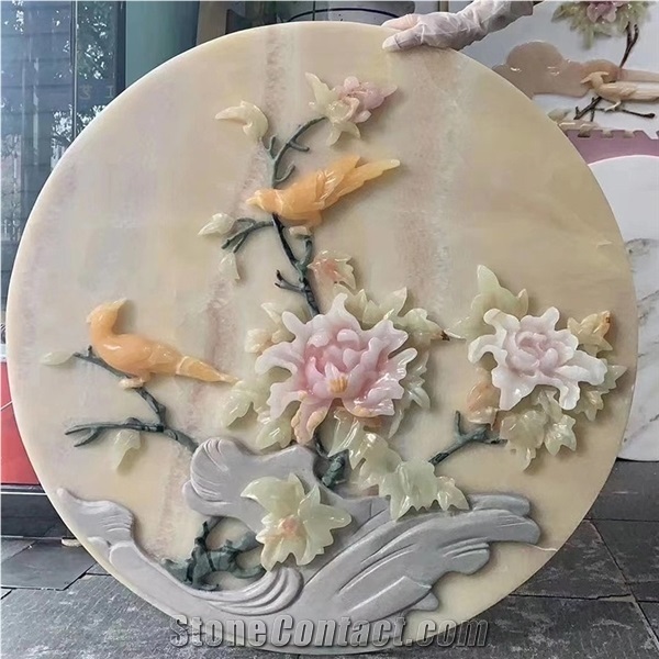 Round Onyx Carving Flower Pattern for Interior Wall Decor
