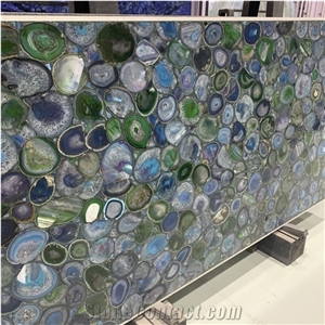Translucent Blue & Green Agate Stone Slbe Semiprecious Tiles