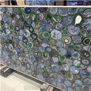 Translucent Blue & Green Agate Stone Slbe Semiprecious Tiles