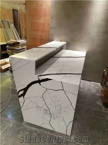 White Calacatta Artificial Quartz Stones Reception Desk