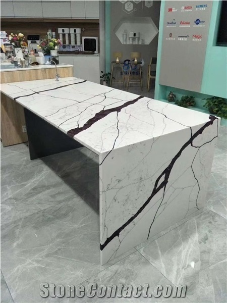 White Calacatta Artificial Quartz Stones Reception Desk