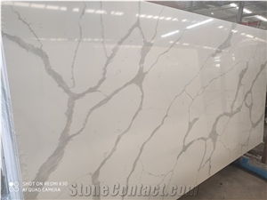 White Calacatta Quartz Slabs Engineer Solid Surface Stones