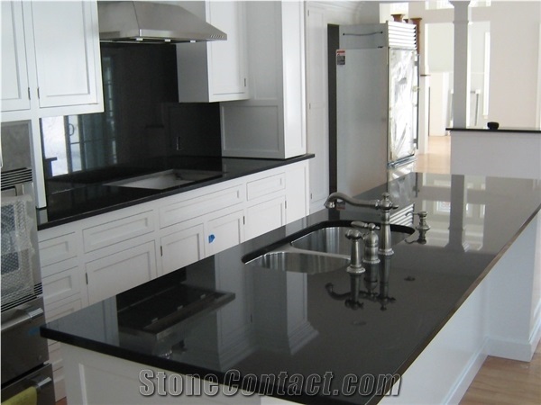 Absolute Black Granite Kitchen Countertop, Island Tops