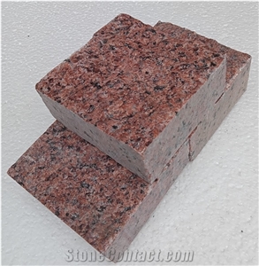 Red Granite Sawn Cube Stone, Granite Cobble Stone