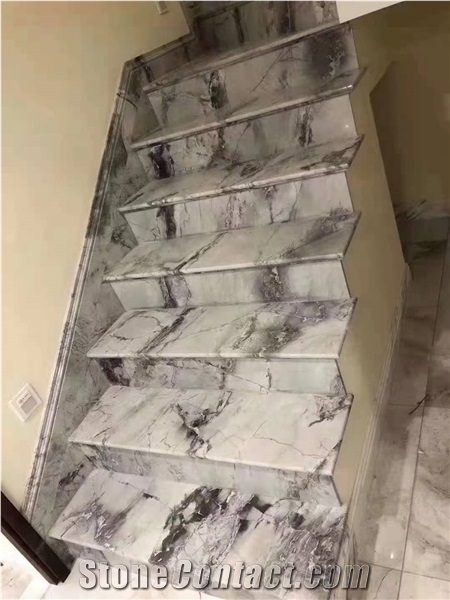 Brazilian Arabescato Marble Stairs Step Treads