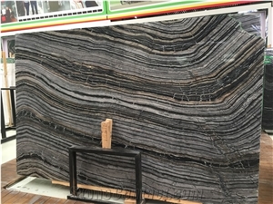 Black Ancient Wood Marble Slabs Bookmatch for Kitchen