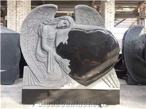 Granite Carved Angel Monument Heart Weeping Angel Headstone