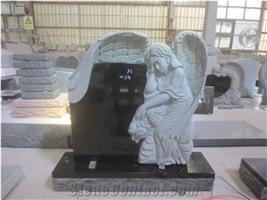 Granite Carved Angel Monument Heart Weeping Angel Headstone