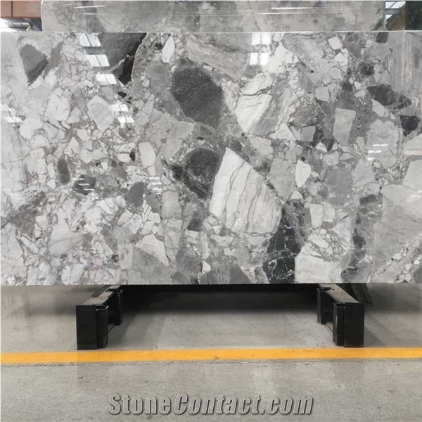 Grey Breccia Marble Wall Cladding Slabs Floor French Pattern