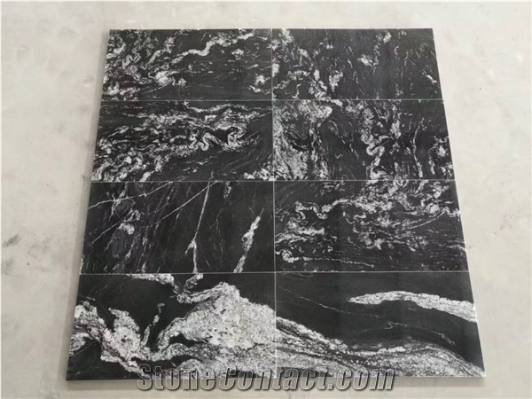 Jet Black Mist Granite Wall Cladding Tile Opus Pattern Tiles