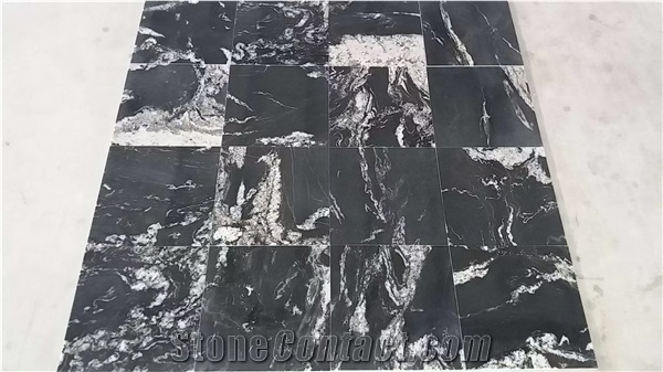 Jet Black Mist Granite Wall Cladding Tile Opus Pattern Tiles