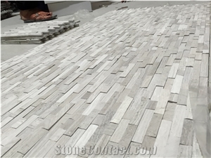 Marble Linear Strips Mosaic White Wooden Mosaic Splash Tile