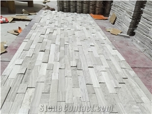 Marble Linear Strips Mosaic White Wooden Mosaic Splash Tile