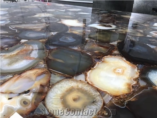 Round Grey Agate Cafe Table Tops Semiprecious Tabletops