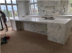 Statuario Calacutta Honed Marble Kitchen Countertop