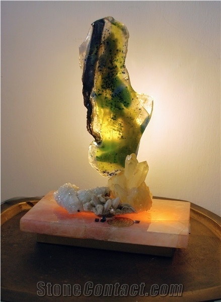 Rose Quartz and Glass Lamp